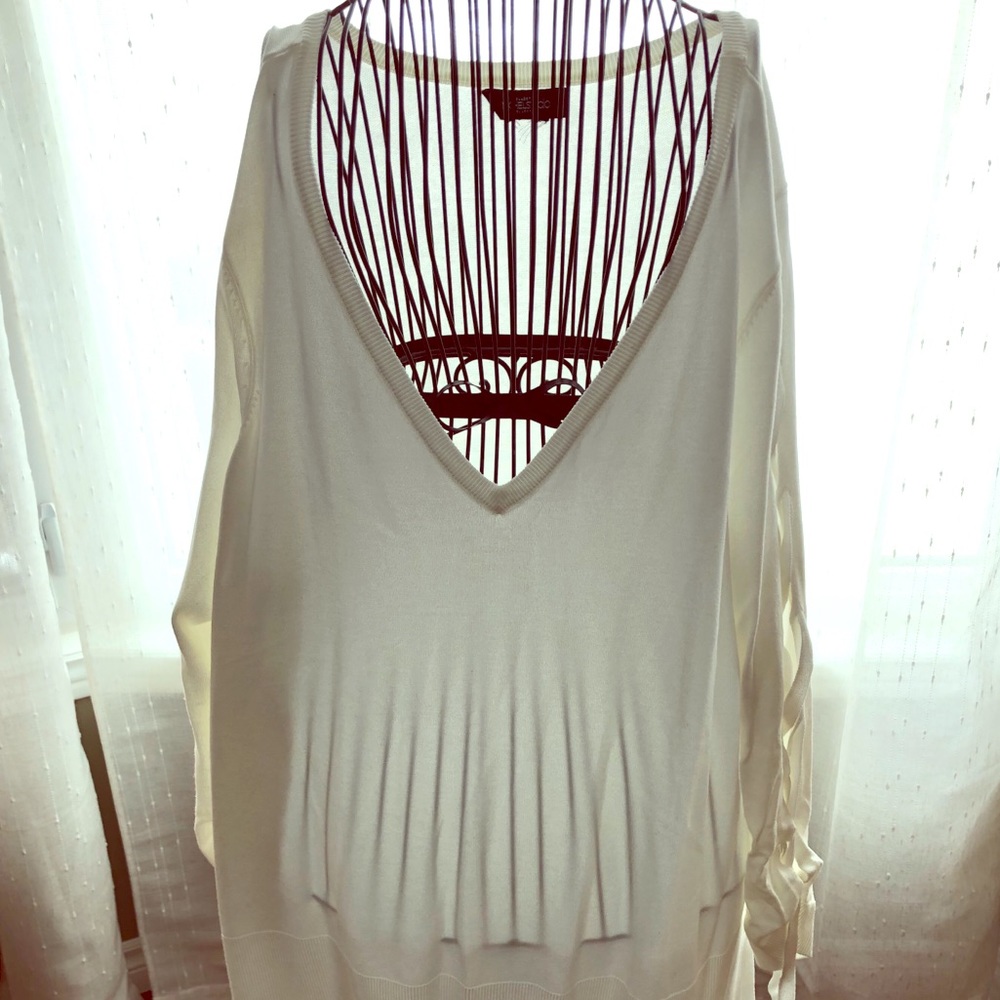 White Sweater with Open Tie Sleeves